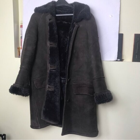 GilbertCohen Montreal Vintage Shearling Sheepskin Leather Coat Warm Fur Pocket L - Picture 3 of 15